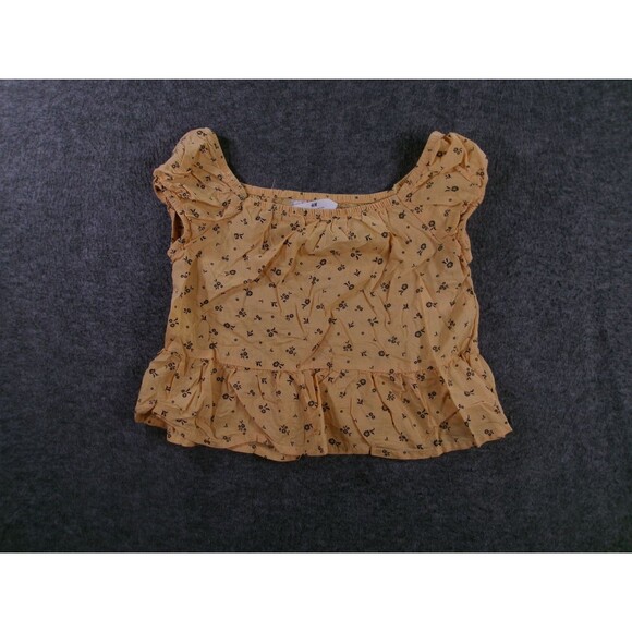 HM Crop Top Youth 14 Yellow Ditzy Floral Peplum Ruffle Sleeve Costal Cottage - Picture 1 of 10